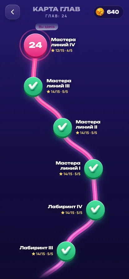 Link Balls: карта глав с пройденными уровнями и звёздами